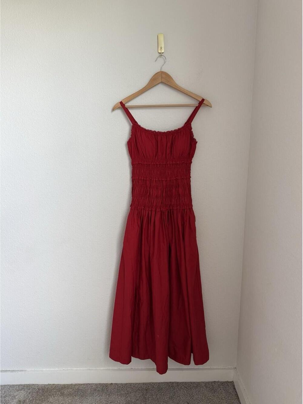 Abercrombie & Fitch NWT XS Bra-Free Smocked Drop-Waist Maxi Dress Feminine Red - Picture 2 of 7